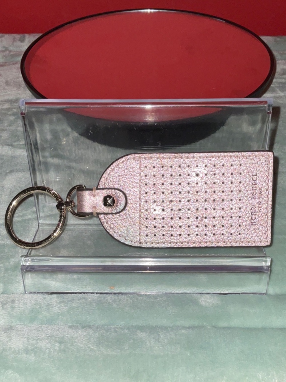 Henry Bendel Metallic Pink Perforated Leather Keychain